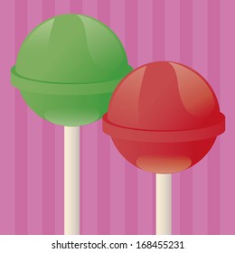 Vector Colorful Group Of Red And Green Lollipops With Background