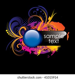 Vector. Colorful grunge background with glossy shape for your text. No transparencies, only gradients used.