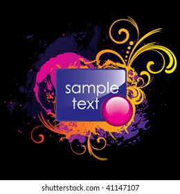 Vector. Colorful grunge background with glossy shape. No transparencies, only gradients used