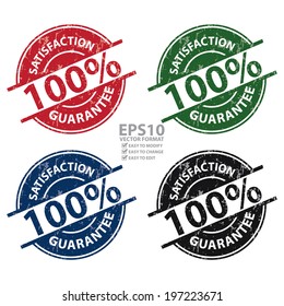 Vector : Colorful Grunge Style 100 Percent Satisfaction Guarantee Icon, Label or Sticker Isolated on White Background 