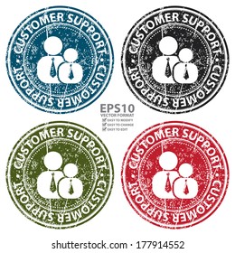 Vector : Colorful Grunge Style Customer Support Icon, Badge, Label or Sticker for Customer Service, Support, Call Center or CRM Concept Isolated on White Background 