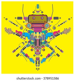 Vector colorful guitar machine robot design
