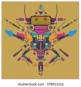 Vector colorful guitar machine robot design