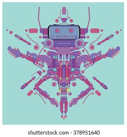 Vector colorful guitar machine robot design