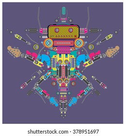 Vector colorful guitar machine robot design