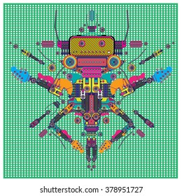 Vector colorful guitar machine robot design