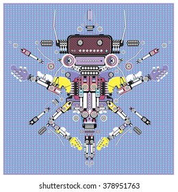 Vector colorful guitar machine robot design