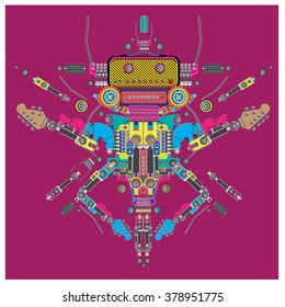 Vector colorful guitar machine robot design