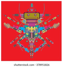 Vector colorful guitar machine robot design