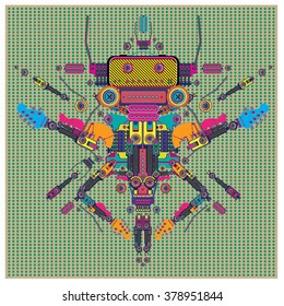 Vector colorful guitar machine robot design