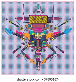Vector colorful guitar machine robot design
