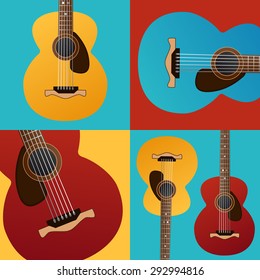 Vector colorful guitars on bright background made with clipping mask. Vector image can be used for web design, prints or other crafts.