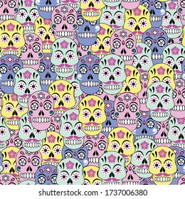Vector colorful halloween sugar skull seamless pattern background