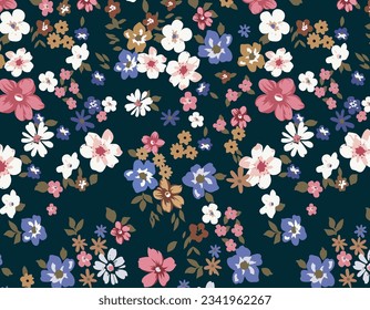 Vector colorful hand draw flowers seamless pattern