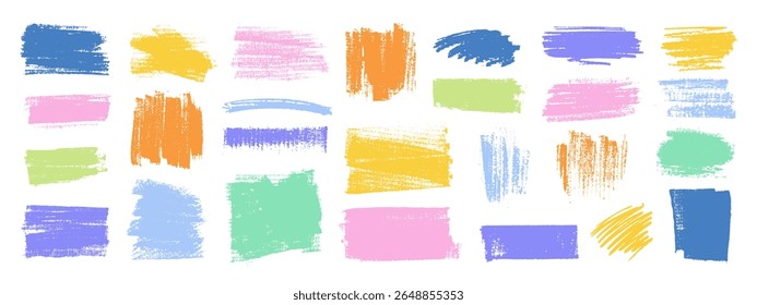 Vector de pincelada, pincel, línea o textura dibujada a mano de colores. Elemento de diseño artístico sucio, caja, marco o fondo para texto. Textura semitono. Grunge bordes ásperos. 