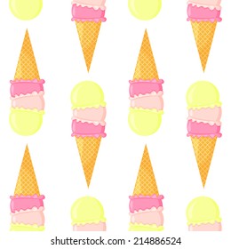 Vector colorful hand drawn doodle cartoon waffle cone ice cream seamless pattern