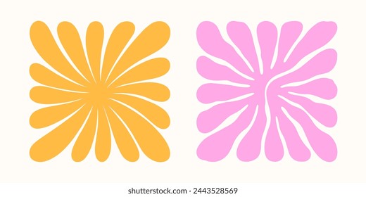 Vector colorful hand drawn floral square compositions.Hand drawn organic abstract shapes.Trendy contemporary art perfect for prints,flyers,banners,fabriс,branding design,covers.