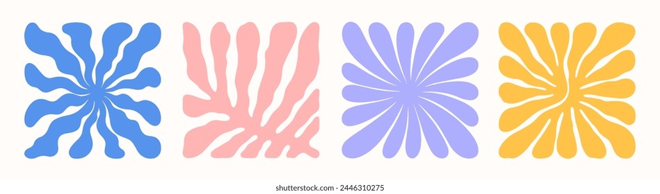 Vector colorful hand drawn floral square compositions.Hand drawn organic abstract shapes.Trendy contemporary art perfect for prints,flyers,banners,fabriс,branding design,covers.