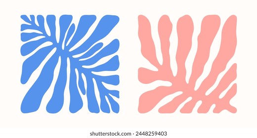 Vector colorful hand drawn floral square compositions.Hand drawn organic abstract shapes.Trendy art perfect for prints,flyers,banners,fabriс,branding design,covers.