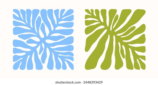 Vector colorful hand drawn floral square compositions.Hand drawn organic abstract shapes.Trendy contemporary art perfect for prints,flyers,banners,fabriс,branding design,covers.