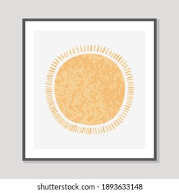 Vector colorful hand drawn illustration of sun in cartoon scandinavian style isolated on white background for kids. For design poster, card, banner, t-shirt print, invitation, greeting card