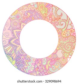 Vector colorful hand drawn illustration with vintage ornate circle