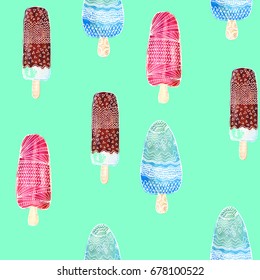 Vector colorful hand drawn seamless pattern with ice-creams.