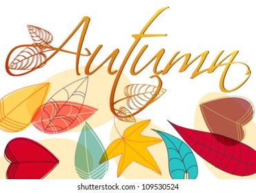 Vector colorful, hand drawn style autumn leaves background illustration