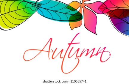 Vector colorful, hand drawn style autumn leaves background illustration