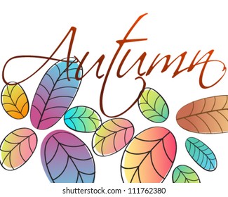 Vector colorful, hand drawn style autumn leaves background illustration