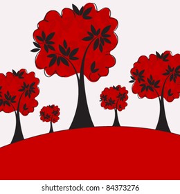 Vector colorful hand drawn style autumn forest illustration
