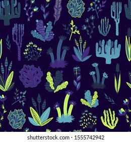 Vector colorful Hand drawn stylized floral tropical seamless pattern for girls, boys, clothes. Funny wallpaper for textile and fabric. Fashion style. Colorful bright.