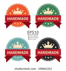 Vector : Colorful Hand Made Ribbon, Icon, Badge, Sticker or Label Isolated on White Background