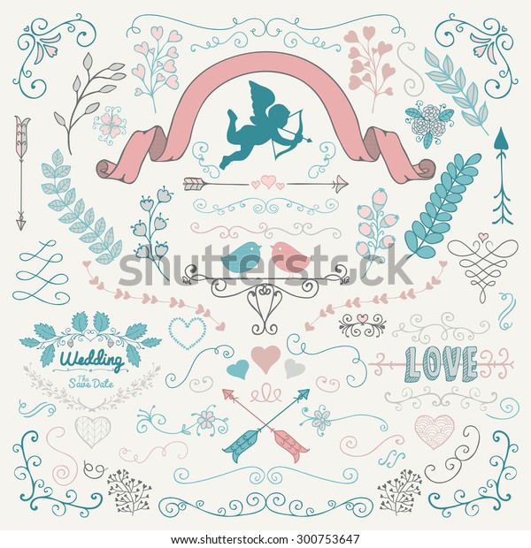 Vector Colorful Hand Sketched Rustic Flourish\
Doodle Swirls, Branches, Design Elements. Decorative Corners,\
Dividers, Arrows, Scrolls. Hand Drawing Vector Illustration.\
Pattern Brushes. Love,\
Wedding