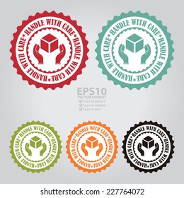 Vector : Colorful Handle With Care Stamp, Badge, Icon, Label or Sticker
