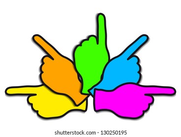 vector colorful hands with black border isolated on white background