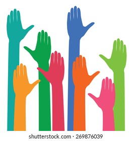 Vector colorful hands up.
