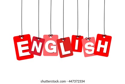 Vector colorful hanging cardboard. Tags - english