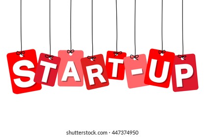 Vector colorful hanging cardboard. Tags - start-up