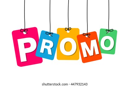 Vector colorful hanging cardboard. Tags - promo
