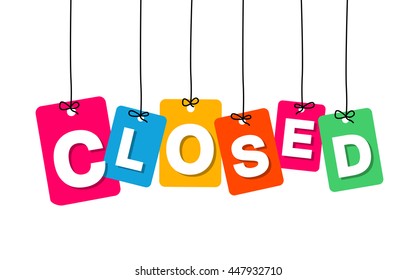 Vector colorful hanging cardboard. Tags - closed