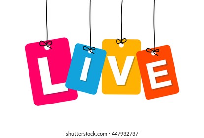 Vector colorful hanging cardboard. Tags - live