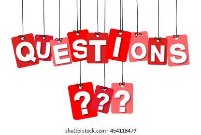Vector colorful hanging cardboard. Tags - questions