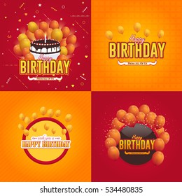Vector Colorful Happy Birthday Message, Celebration, Greeting Card Design Set. Multicolored Congratulations Banner or Postcard Template