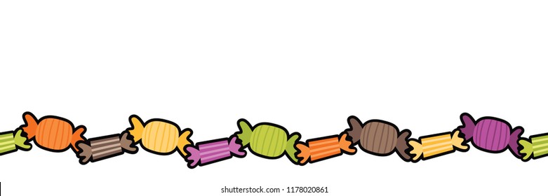 Vector Colorful Hard Halloween Candy Seamless Border. Perfect for scrapbooking, kids, stationery, Halloween, and home decor projects.