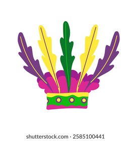 Vector colorful hat with feathers for Mardi Gras carnival. Colored logo of party clothing element. Icon isolated on white background