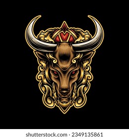 vector colorful head bull or buffalo with ornament illustration design for t shirt