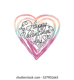 Vector colorful heart with handwritten text. Valentines day symbol. White background
