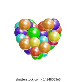 Vector Colorful Heart Icon, Realistic Malticolored Balls Texture, Balloon Illustration Isolated on White Background, Romantic Symbol.