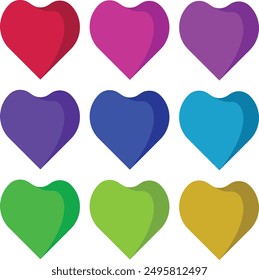 vector colorful heart set design illustration, love romance clipart icon